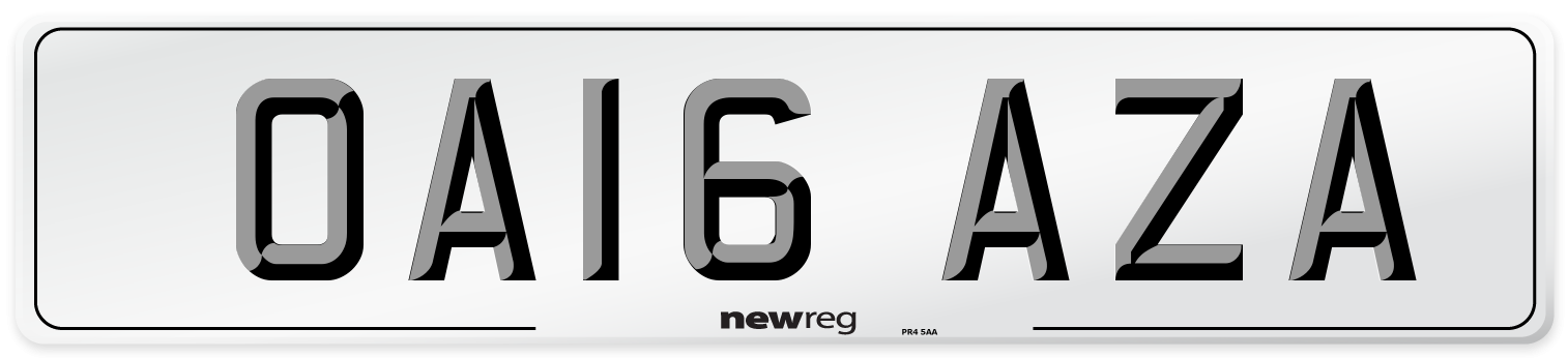 OA16 AZA Number Plate from New Reg